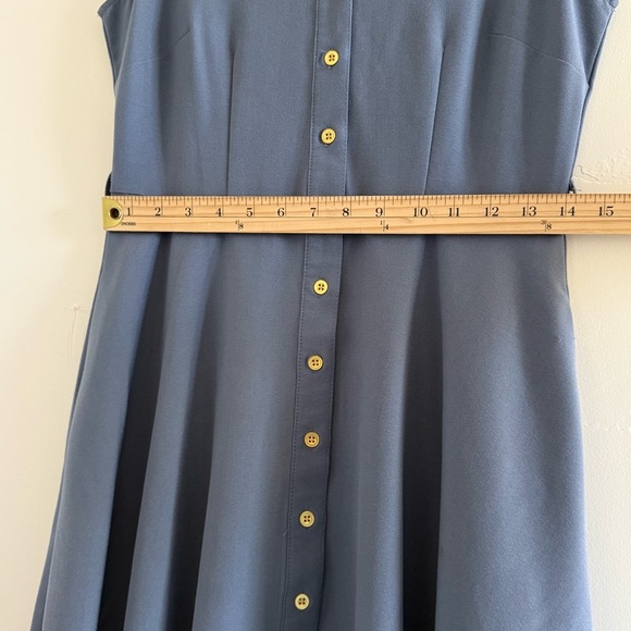 Women Gray blue Sleeveless Midi Dress Notched casual size 4P tie not included - Picture 4 of 10